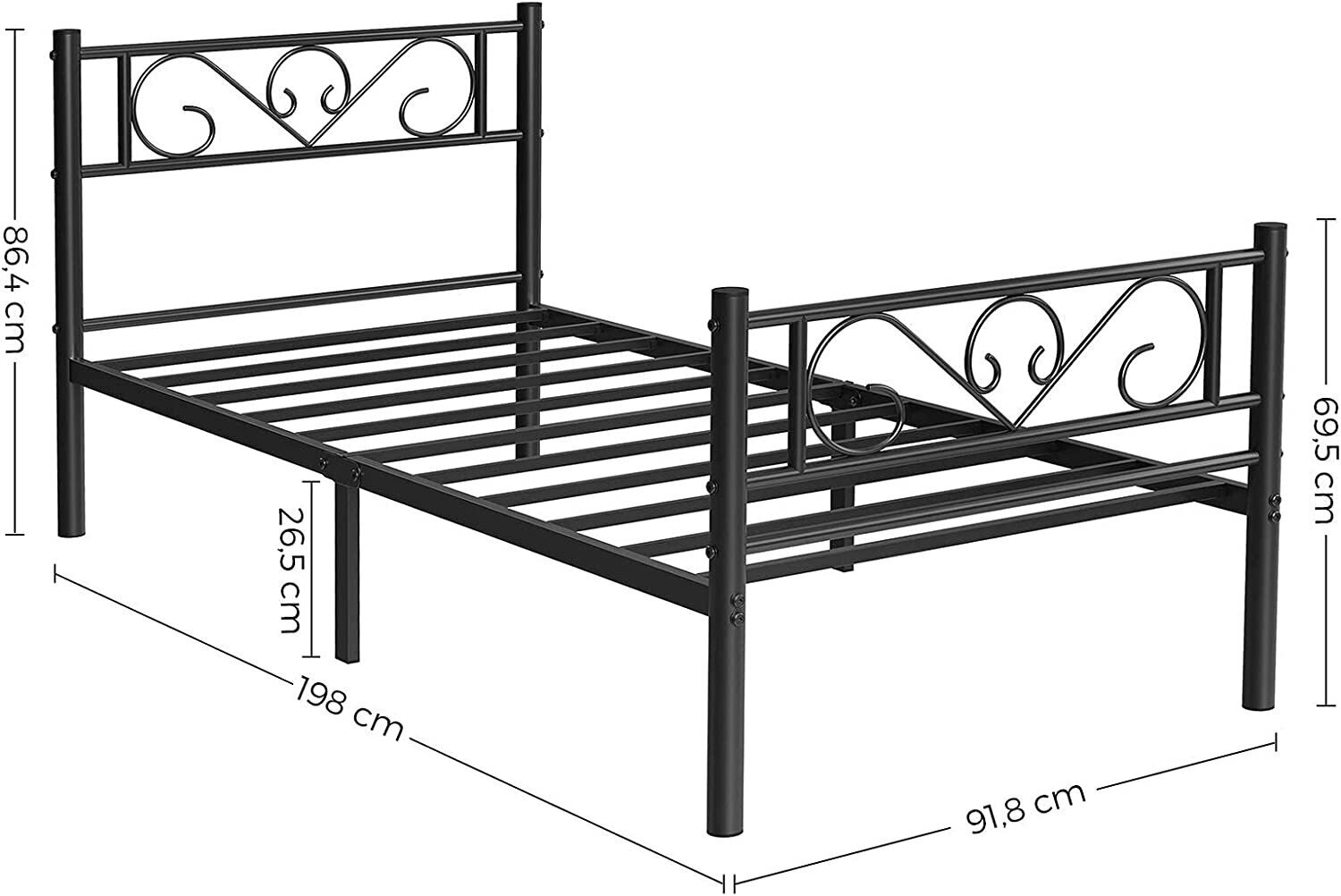 Lova 190x90 cm, juoda kaina ir informacija | Lovos | pigu.lt