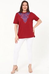 Бордовая хлопковая футболка R144-BO-46 цена и информация | Женские блузки, рубашки | pigu.lt
