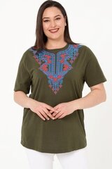 Коричнево-зеленая блузка из натурального хлопка. R144-HA-46 цена и информация | Женские блузки, рубашки | pigu.lt