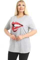 Серая женская футболка с аппликацией R145-PI-46 цена и информация | Женские блузки, рубашки | pigu.lt