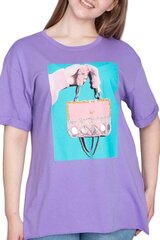 Фиолетовая женская футболка с аппликацией C764-VI-44 цена и информация | Футболка женская | pigu.lt