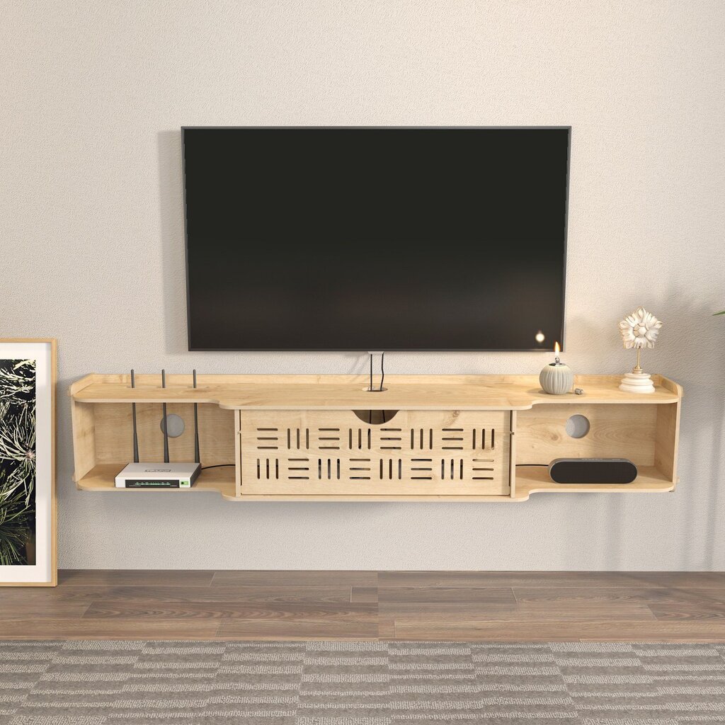 TV staliukas Asir, 140x25x25 cm, smėlio spalvos kaina ir informacija | TV staliukai | pigu.lt