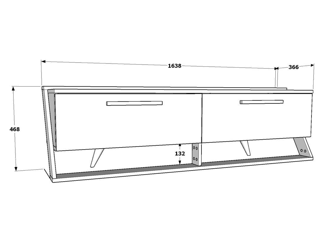 TV staliukas Asir, 163,8x46,8x36,6 cm, baltas/juodas kaina ir informacija | TV staliukai | pigu.lt