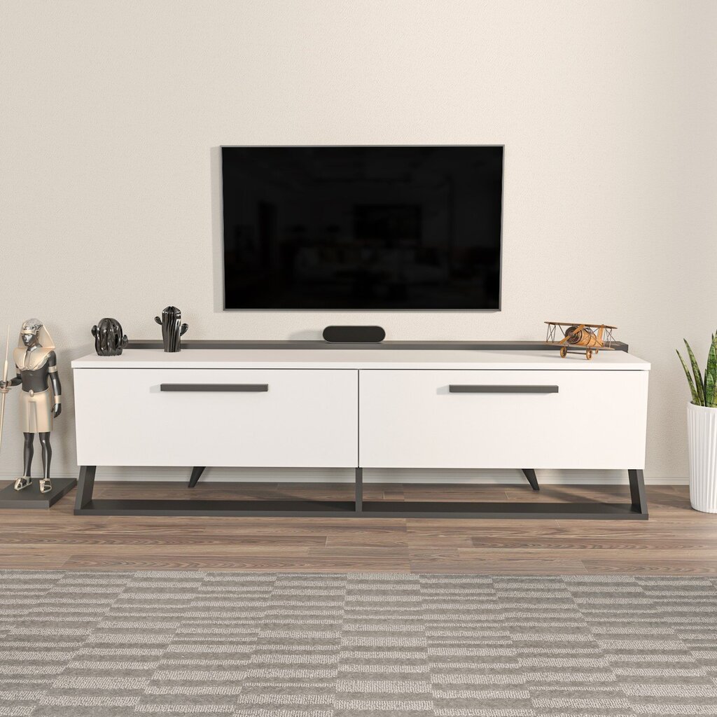 TV staliukas Asir, 163,8x46,8x36,6 cm, baltas/juodas kaina ir informacija | TV staliukai | pigu.lt