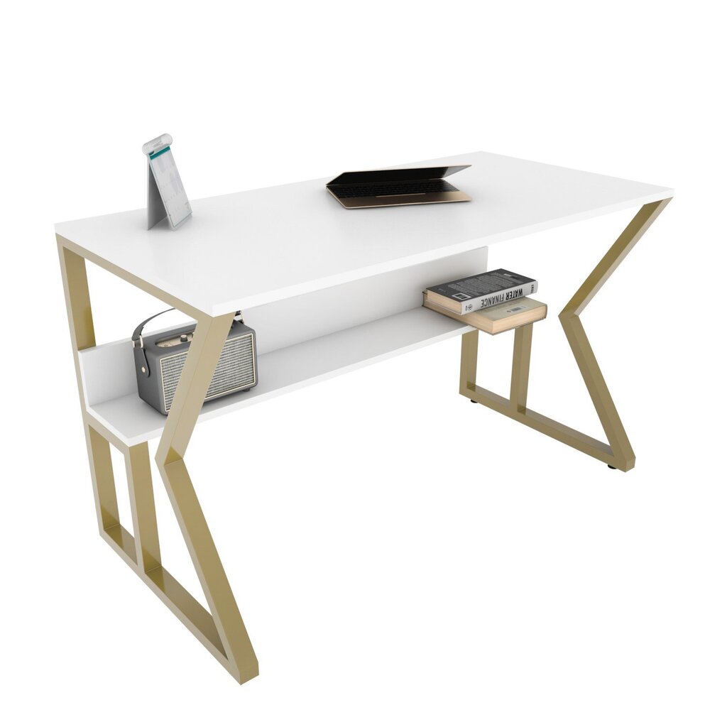 Stalas Asir, 120x72,8x60 cm, baltas/auksinis цена и информация | Kompiuteriniai, rašomieji stalai | pigu.lt