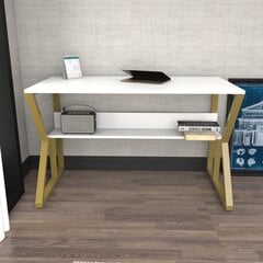 Stalas Asir, 120x72,8x60 cm, baltas/auksinis kaina ir informacija | Kompiuteriniai, rašomieji stalai | pigu.lt