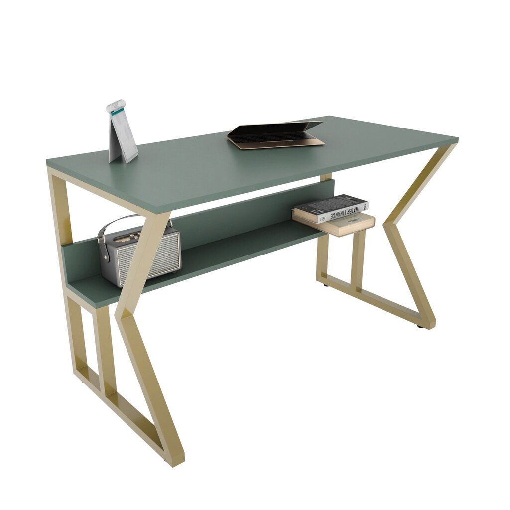 Stalas Asir, 120x72,8x60 cm, žalias/auksinis цена и информация | Kompiuteriniai, rašomieji stalai | pigu.lt