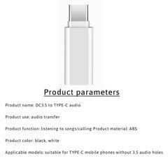 iLike AX6 USB-C (Type-C) į 3.5mm audio moterišką AUX adapterį Balta (OEM) kaina ir informacija | Kabeliai ir laidai | pigu.lt