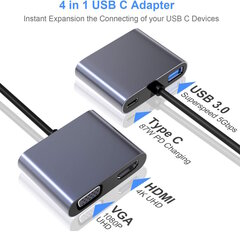 iLike HD5 4in1 Converter USB-C į Hdmi 4K 30Hz / VGA monitorį / USB 3.0 / USB-C PD 100W (OEM) kaina ir informacija | Adapteriai, USB šakotuvai | pigu.lt