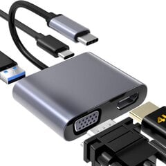 iLike HD5 4in1 Converter USB-C į Hdmi 4K 30Hz / VGA monitorį / USB 3.0 / USB-C PD 100W (OEM) kaina ir informacija | Adapteriai, USB šakotuvai | pigu.lt