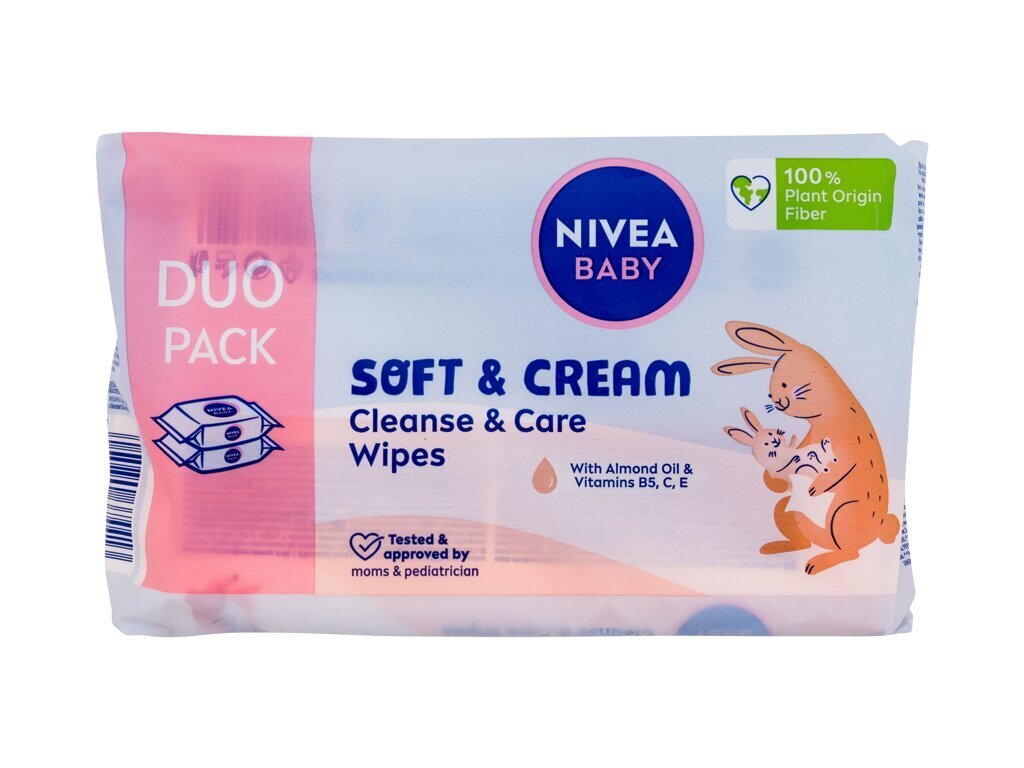 Drėgnos servetėlės kūdikiams Nivea Baby Soft & Cream Cleanse & Care Wipes 2x57 vnt. kaina ir informacija | Kosmetika vaikams ir mamoms | pigu.lt