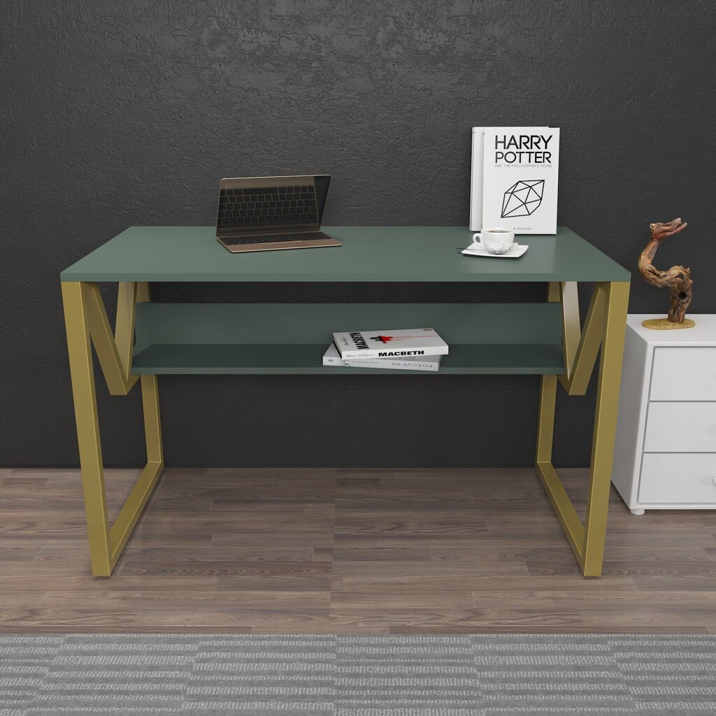 Stalas Asir, 120x72,8x60 cm, žalias/auksinis kaina ir informacija | Kompiuteriniai, rašomieji stalai | pigu.lt