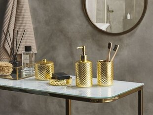Beliani vonios aksesuarų rinkinys iš 4 elementų, geltonos ir auksinės spalvos atspalvių kaina ir informacija | Vonios kambario aksesuarai | pigu.lt