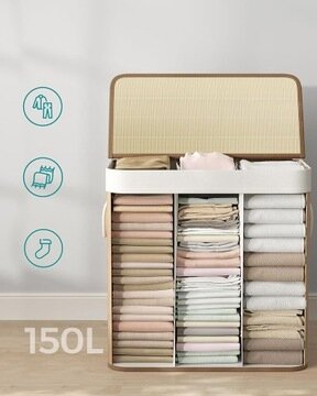 Songmics laisvai pastatomas skalbinių krepšelis 150l, žalvaris, rudos ir smėlio spalvos atspalviai kaina ir informacija | Vonios kambario aksesuarai | pigu.lt