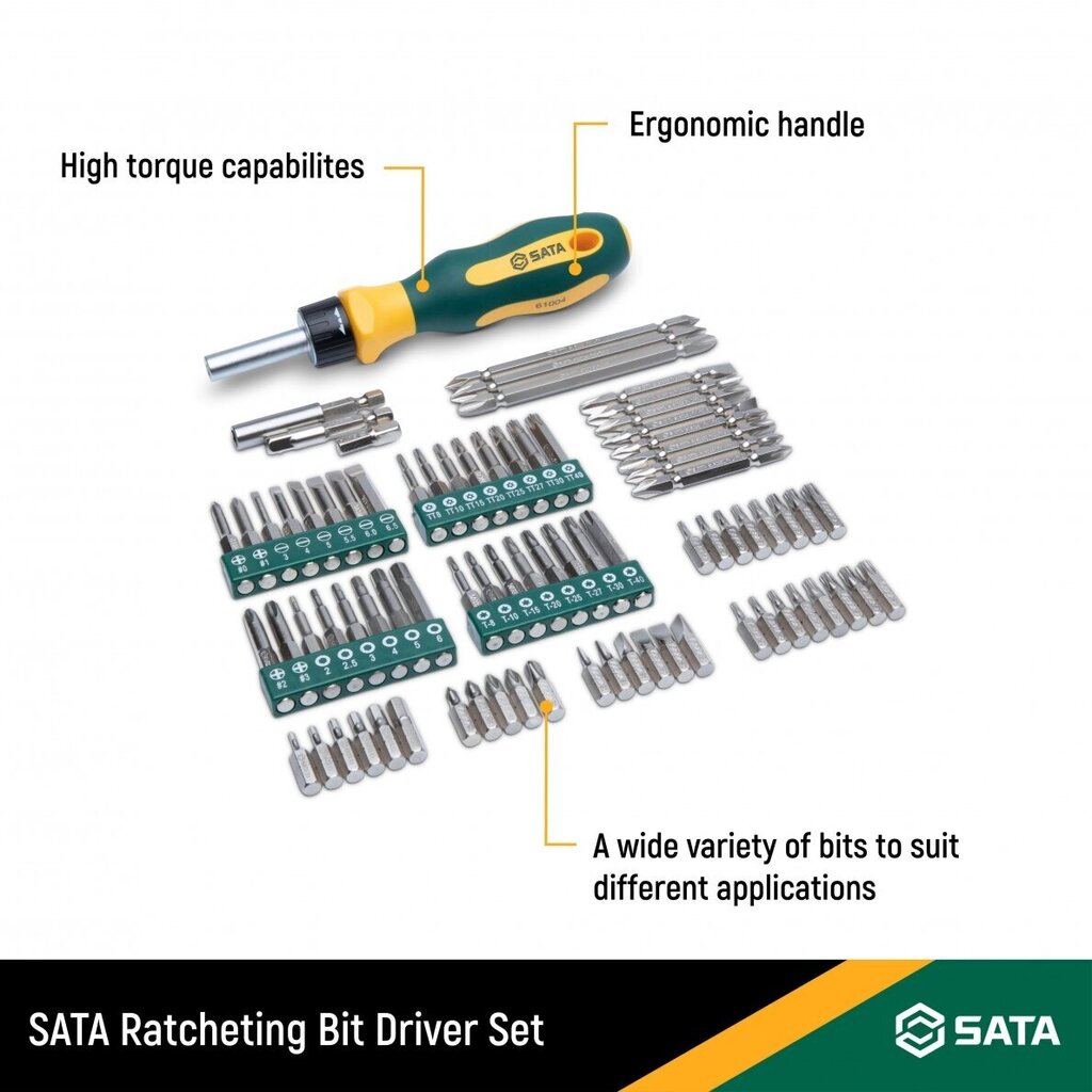 Keičiamų antgalių rinkinys Sata Imbus, Torx, Spline (80vnt.) kaina ir informacija | Mechaniniai įrankiai | pigu.lt