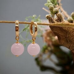 Moteriški paauksuoti sidabriniai auskarai su rožinio kvarco akmeniu I.L.U.S kaina ir informacija | Auskarai | pigu.lt