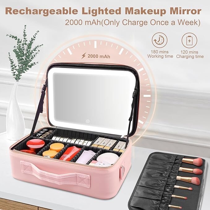 Kelioninis kosmetikos krepšys su didinamuoju veidrodžiu ir šviesa RR Tide kaina ir informacija | Kosmetinės, veidrodėliai | pigu.lt