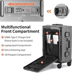 Многофункциональный чемодан с портами для зарядки, черный цена и информация | Чемоданы, дорожные сумки | pigu.lt