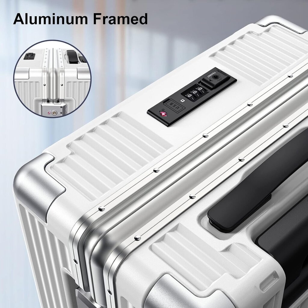 Universalus lagaminas su įkrovimo prievadais, sidabrinis kaina ir informacija | Lagaminai, kelioniniai krepšiai | pigu.lt