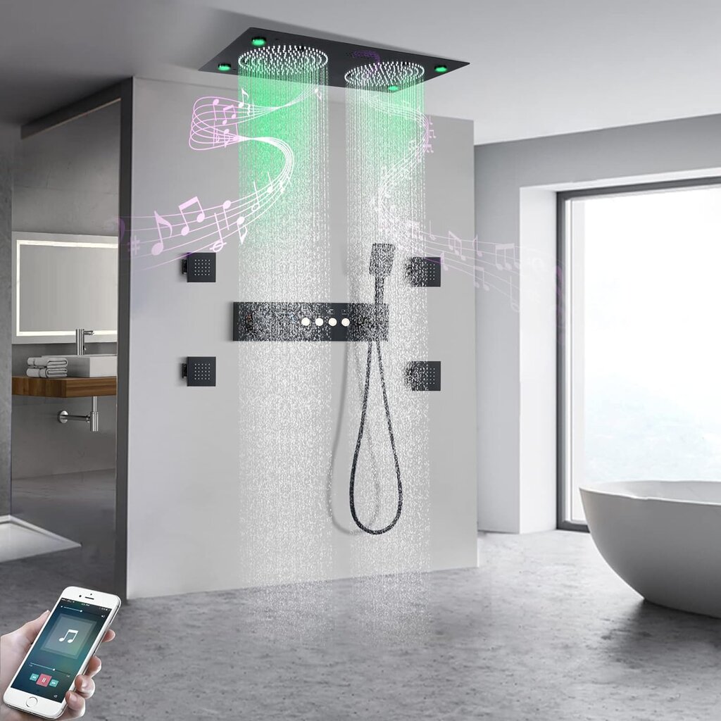 Daugiafunkcinės dušo sistemos su šviesos diodų apšvietimu kaina ir informacija | Dušo komplektai ir panelės | pigu.lt