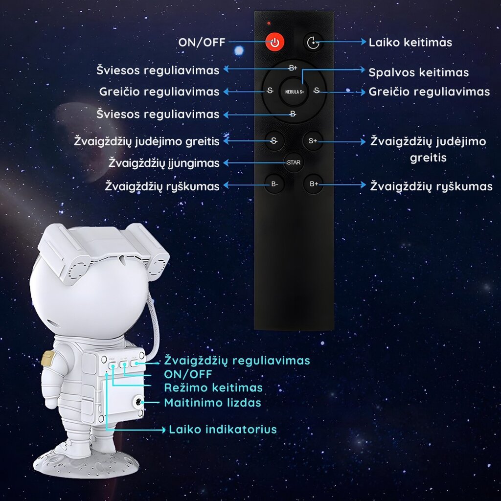 LED projektorius Astronautas kaina ir informacija | Žaislai kūdikiams | pigu.lt