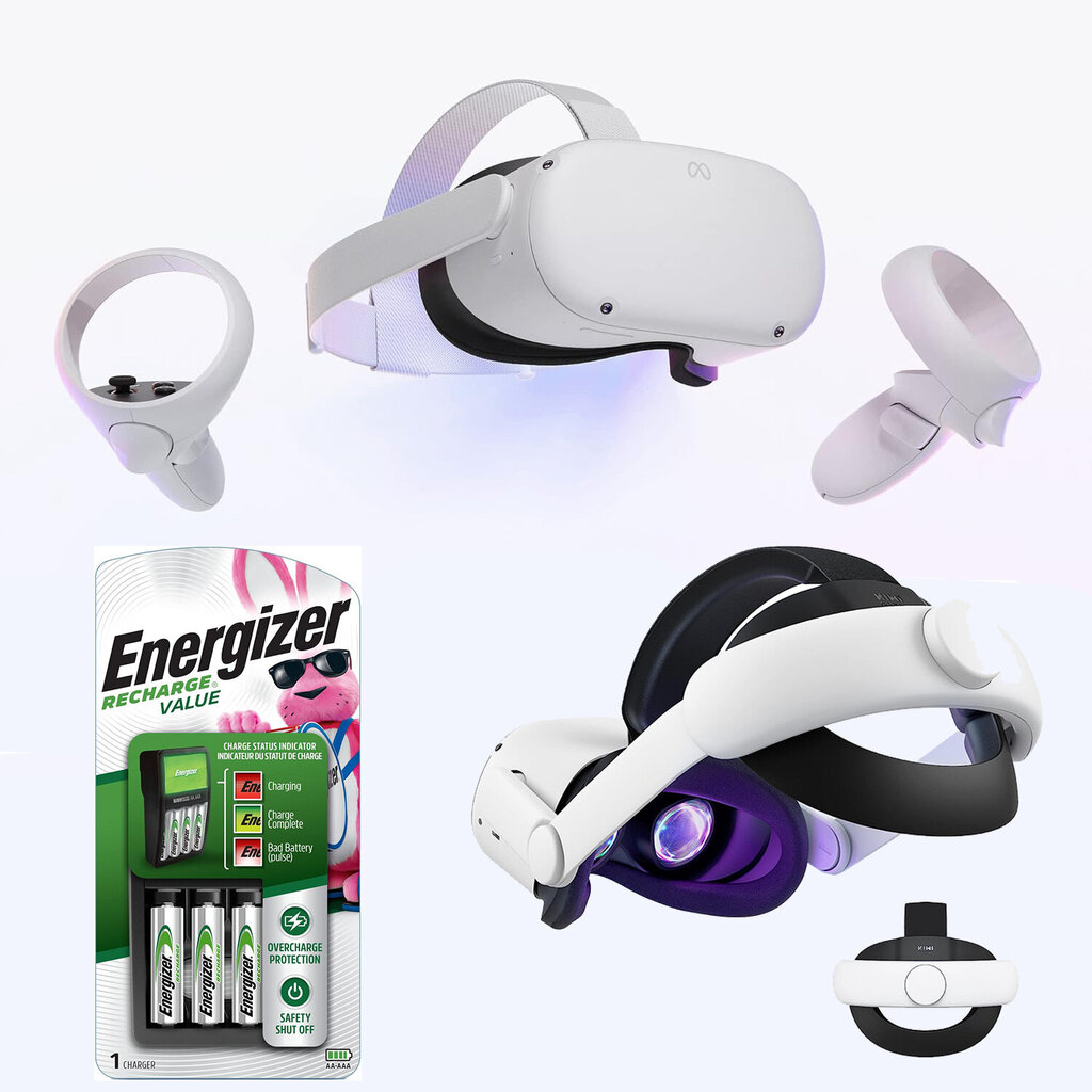 Meta (Oculus) Quest 2 128gb Kiwi Strap Energizer Rechargable Bundle цена и информация | Žaidimų konsolės | pigu.lt