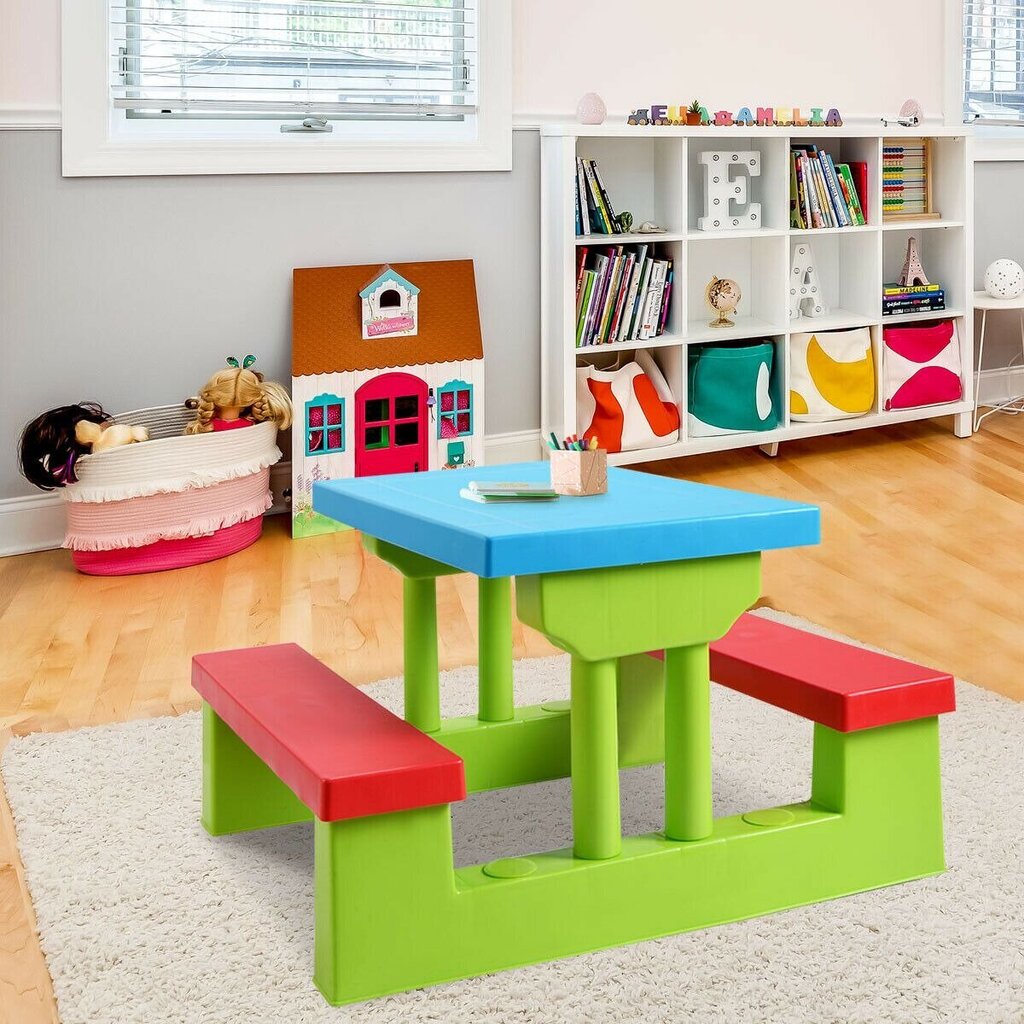 Vaikiškas iškylų ​​žaidimų stalas Costway, 137x79x67 cm, įvairių spalvų kaina ir informacija | Vaikiški lauko baldai | pigu.lt