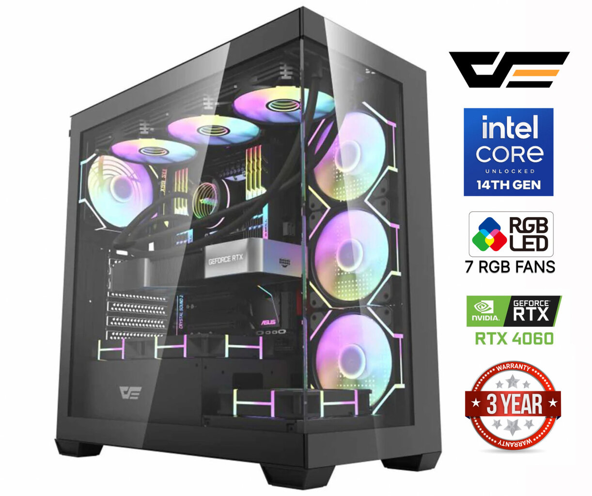 Core i5-14400F 32GB 1TB SSD 1TB HDD RTX 4060 8GB NoOS kaina ir informacija | Stacionarūs kompiuteriai | pigu.lt