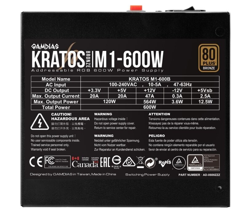 Gamdias Kratos M1-600B kaina ir informacija | Maitinimo šaltiniai (PSU) | pigu.lt