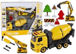 Žaislinis betono maišyklės sunkvežimis su priedais Lean Toys, geltonas, 11 d. kaina ir informacija | Žaislai berniukams | pigu.lt