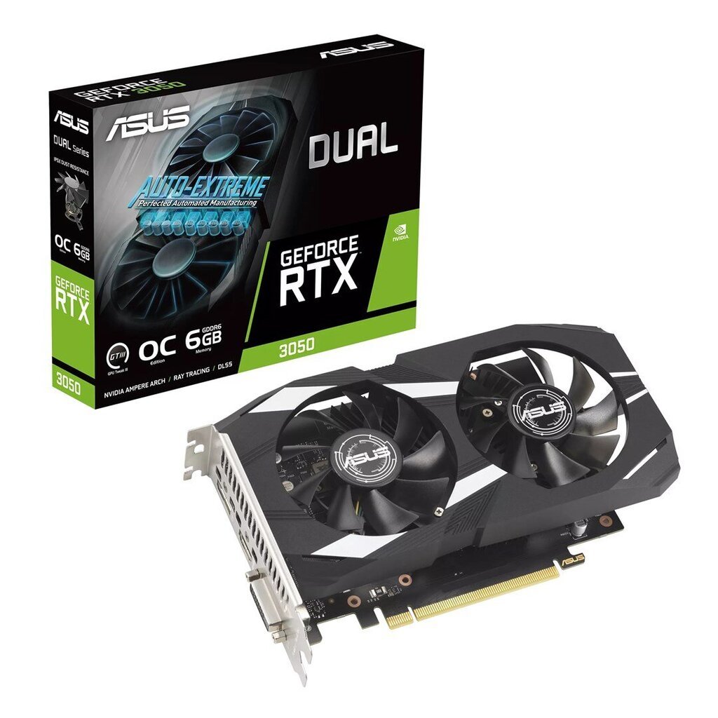 Asus Dual GeForce RTX 3050 OC Edition (90YV0K60-M0NA00) цена и информация | Vaizdo plokštės (GPU) | pigu.lt