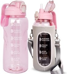 Justfwater Спортивная бутылка для воды с трубочкой, 2 л, розовый цена и информация | Фляги для воды | pigu.lt
