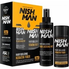 Набор для ухода за волосами Nishman Hair Building Keratin Fiber Light Brown, для наращивания и густоты волос, 20 г + 100 мл цена и информация | Средства для укладки волос | pigu.lt