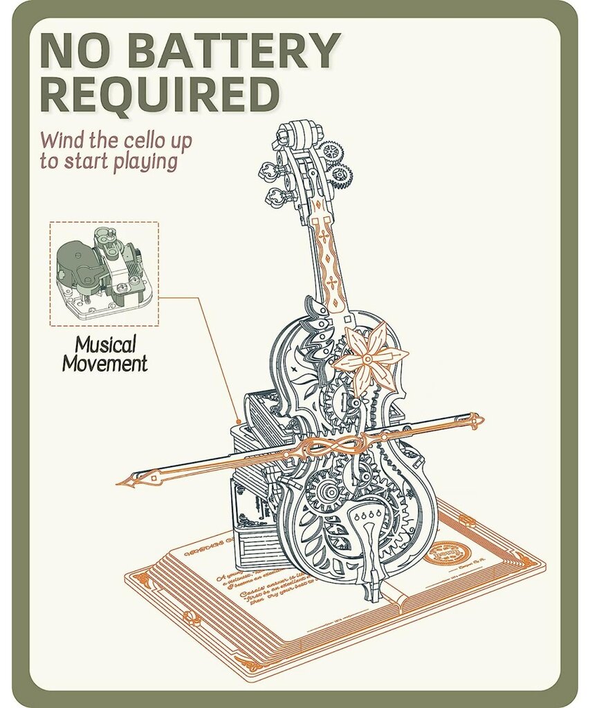 Muzikinis 3D medinis konstruktorius Robotime Magic Cello, 199 d. kaina ir informacija | Konstruktoriai ir kaladėlės | pigu.lt