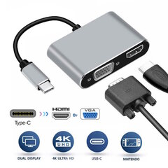 iLike HD4 2in1 Видеоадаптер - Конвертер с USB-C на Hdmi 4K 30Гц / VGA монитор Серебристый цена и информация | Адаптеры, USB-разветвители | pigu.lt