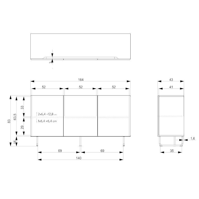 Komoda Tenzo Parma, 164x43x83 cm, žalia kaina ir informacija | Komodos | pigu.lt