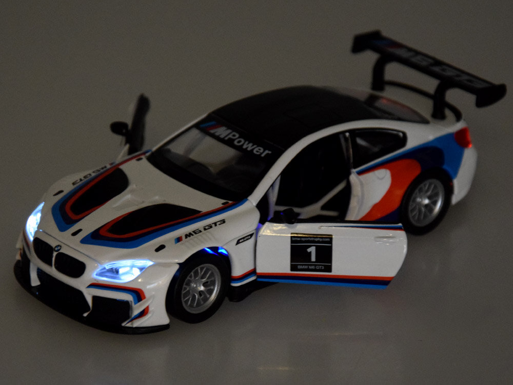 Metalinis BMW M6 GT3 automobilis su garso ir šviesos efektais kaina ir informacija | Žaislai berniukams | pigu.lt