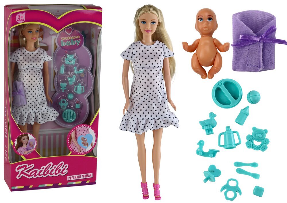 Nėščia lėlė su balta suknele ir priedais цена и информация | Žaislai mergaitėms | pigu.lt