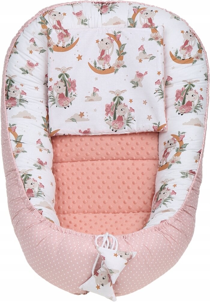 Kūdikio lizdelis su priedais Babymam, 6 dalių, rožinis/baltas kaina ir informacija | Vokeliai, miegmaišiai, pagalvės | pigu.lt