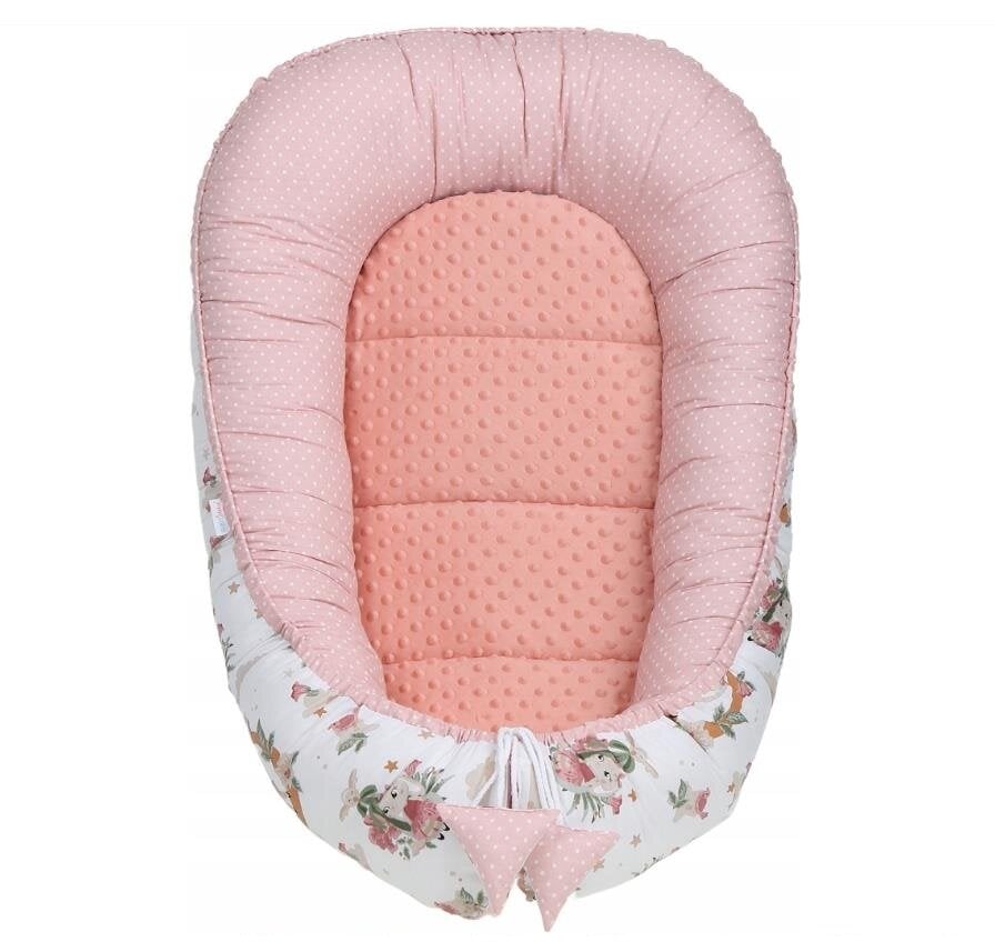Kūdikio lizdelis su priedais Babymam, 6 dalių, rožinis/baltas kaina ir informacija | Vokeliai, miegmaišiai, pagalvės | pigu.lt