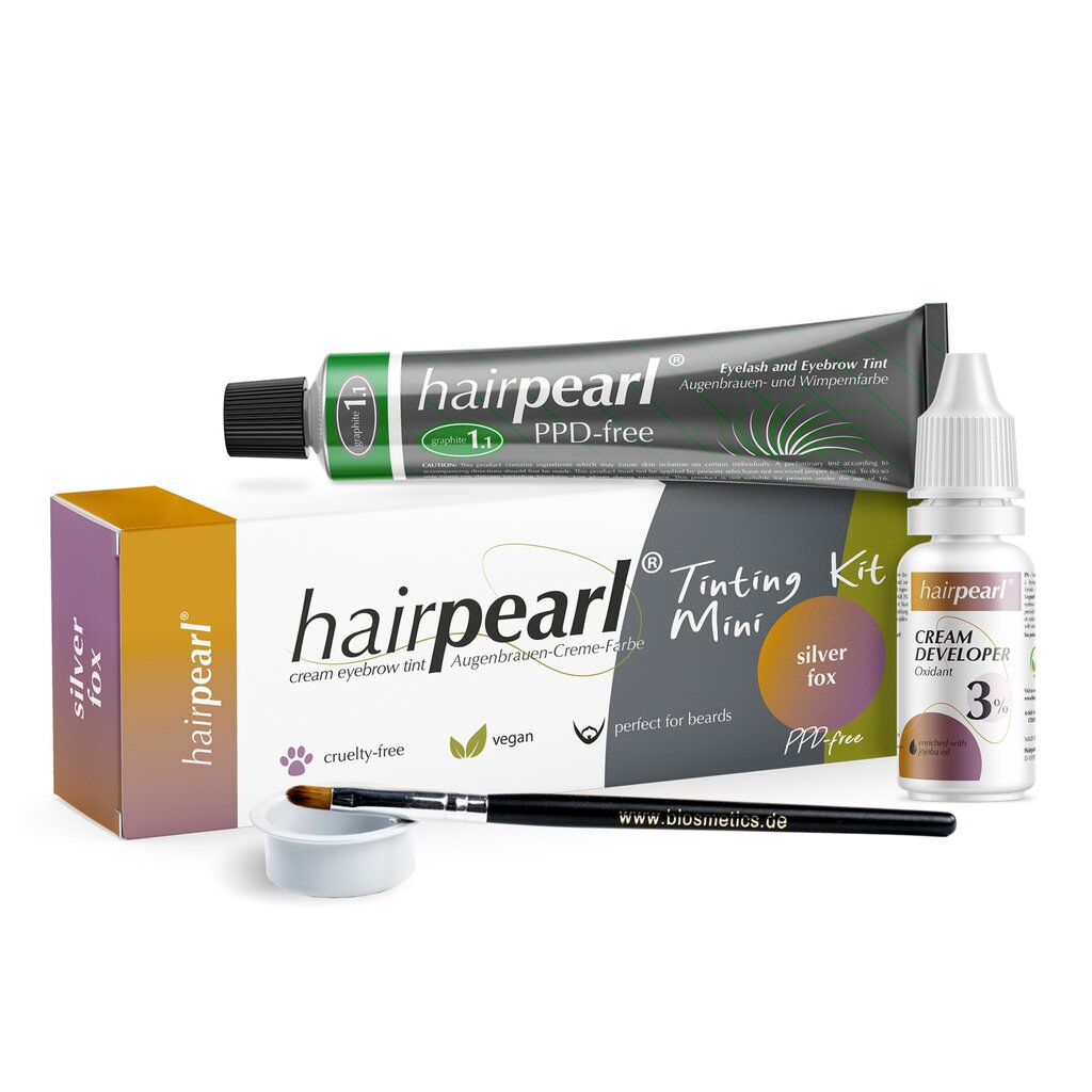 Blakstienų / antakių dažymo rinkinys Hairpearl Tonting Kit Mini, Silver Fox kaina ir informacija | Antakių dažai, pieštukai | pigu.lt