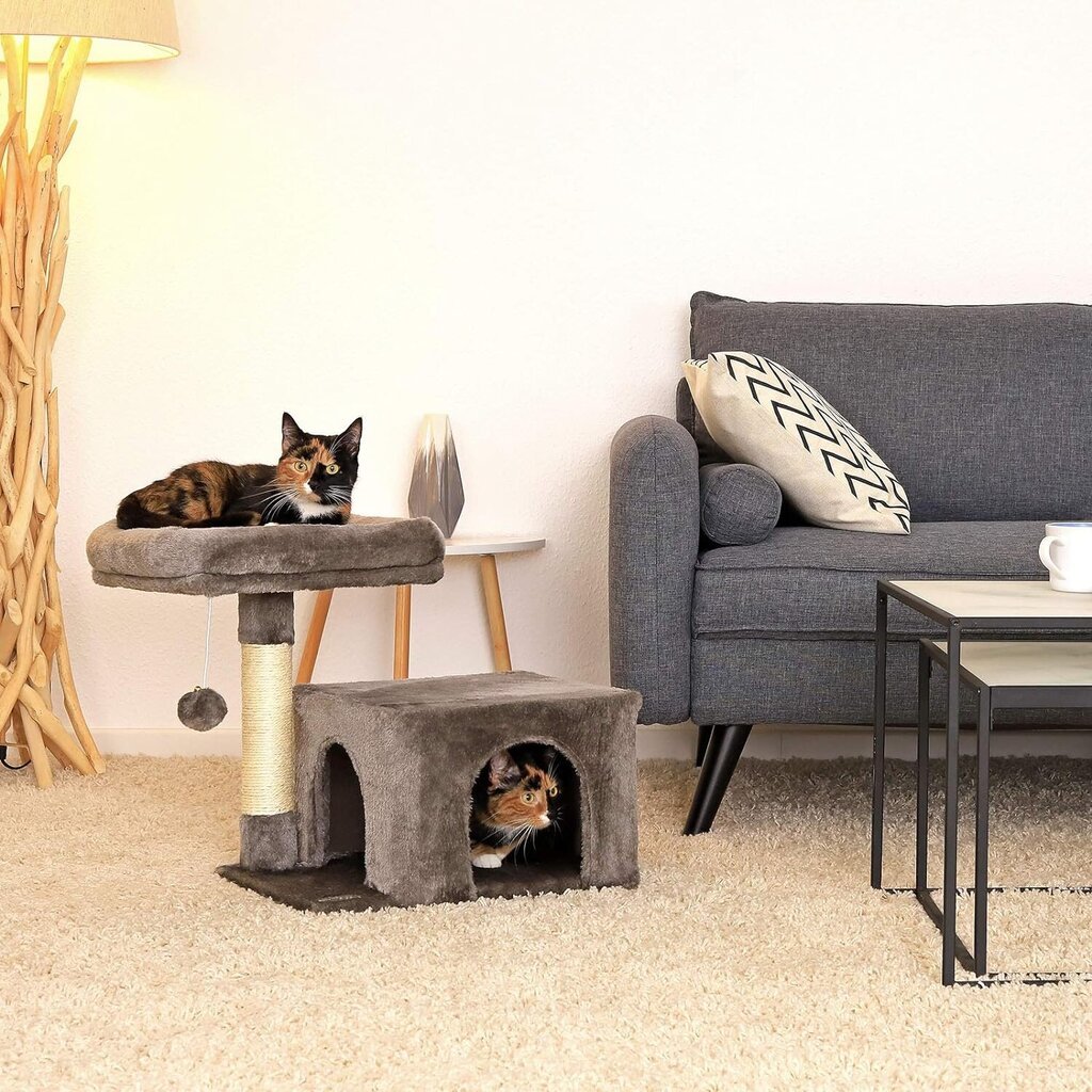 Draskyklė katėms su nameliu Lionto, 50 cm, pilka kaina ir informacija | Draskyklės | pigu.lt