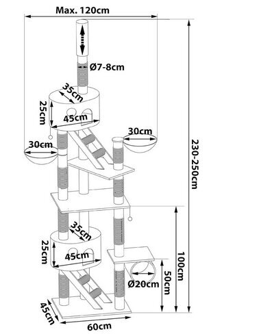 Draskyklė katėms Lionto, 230-250 cm, ruda kaina ir informacija | Draskyklės | pigu.lt