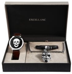 Мужские часы Excellanc с ремешком из искусственной кожи с черепом цена и информация | Мужские часы | pigu.lt