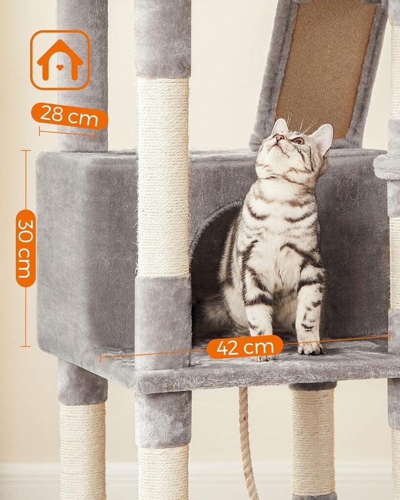 Draskyklė katėms PCT190W01, 206 cm, pilka kaina ir informacija | Draskyklės | pigu.lt