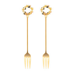 2 вилки для торта золотого цвета с декоративным наконечником цена и информация | Столовые приборы | pigu.lt