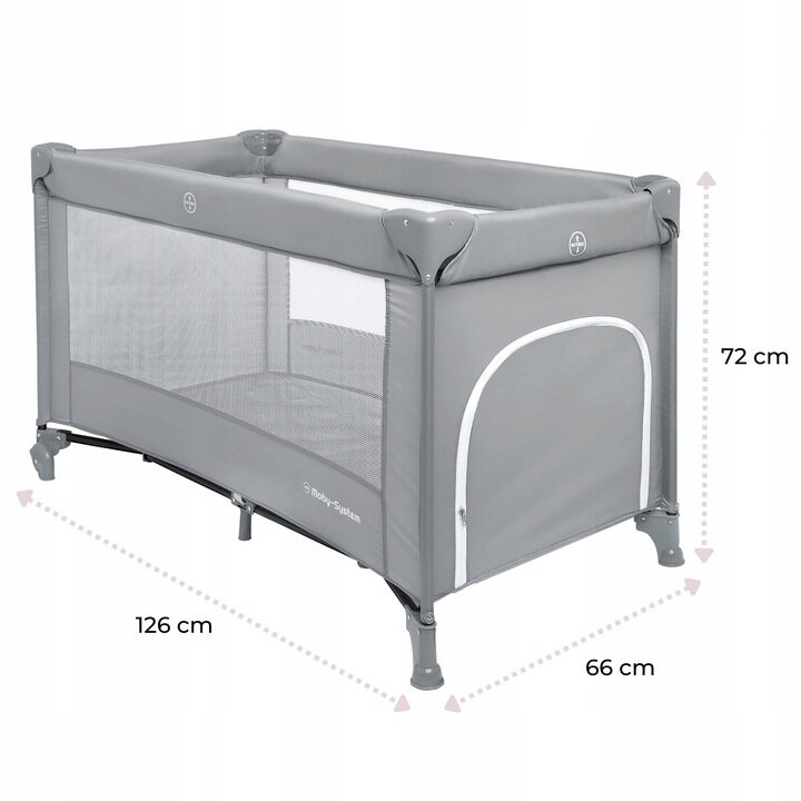 Kelioninė lovytė - maniežas Moby-System, 126x68 cm, gray kaina ir informacija | Maniežai vaikams | pigu.lt