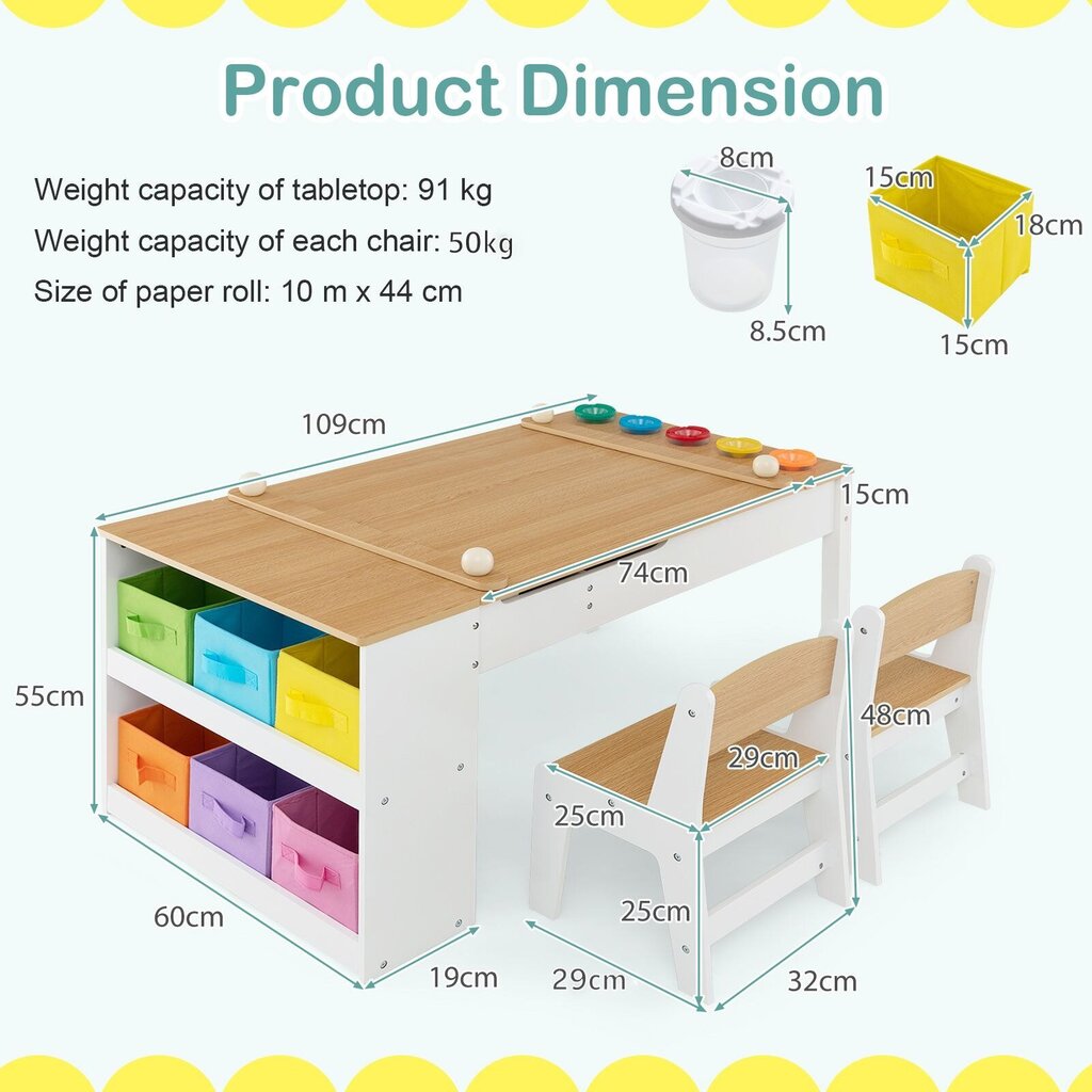 Veiklos stalas Costway, 109x55x60 cm, baltas/rudas kaina ir informacija | Vaikiškos kėdutės ir staliukai | pigu.lt