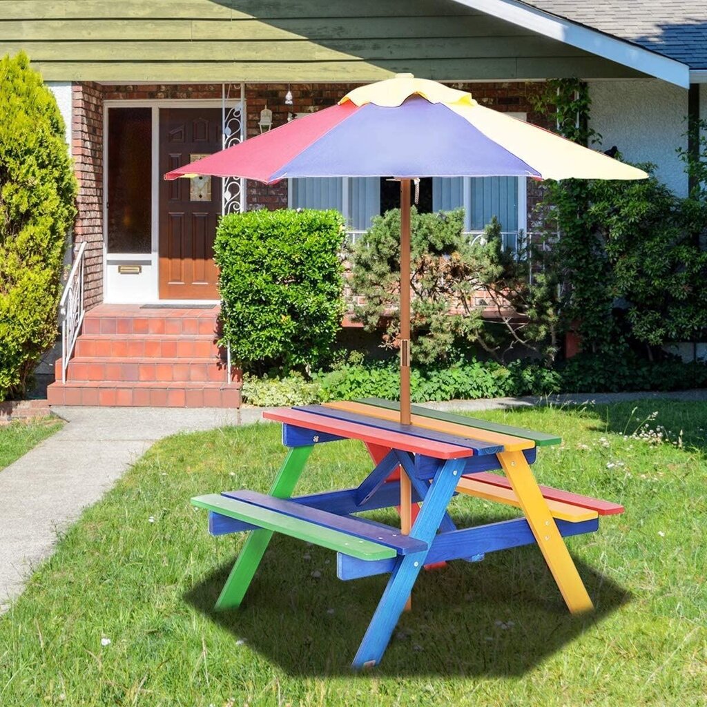 Vaikiškas suoliukas su skėčiu Costway, 79x71x52,5 cm, įvairių spalvų kaina ir informacija | Vaikiški lauko baldai | pigu.lt