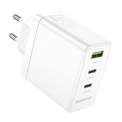Borofone Wall charger BN12 Manager - USB + 2xType C - PD 65W 3A with Type C to Type C cable white цена и информация | Зарядные устройства для телефонов | pigu.lt